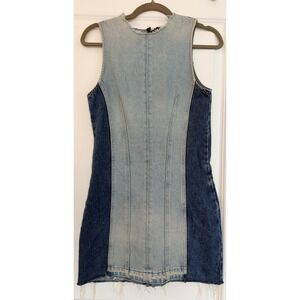 Zara TRF Patchwork Denim Mini Dress XS Light Dark Wash Blue Cotton EUC Sleeveles